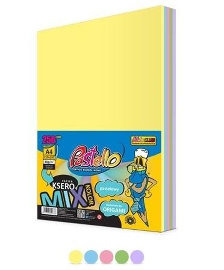 Alfa Pastello, papier ksero, A4, 80g, 5 kolorów, 250 arkuszy, pastel