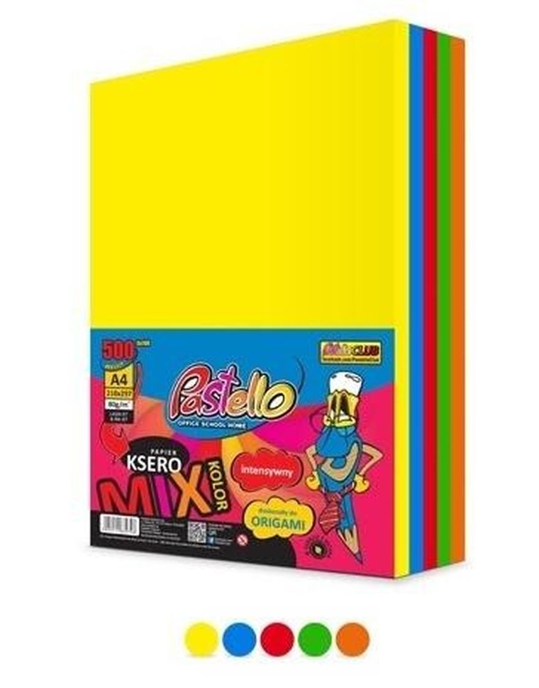 Alfa Pastello, papier ksero A4, 80g, 5 kolorów, 500 arkuszy