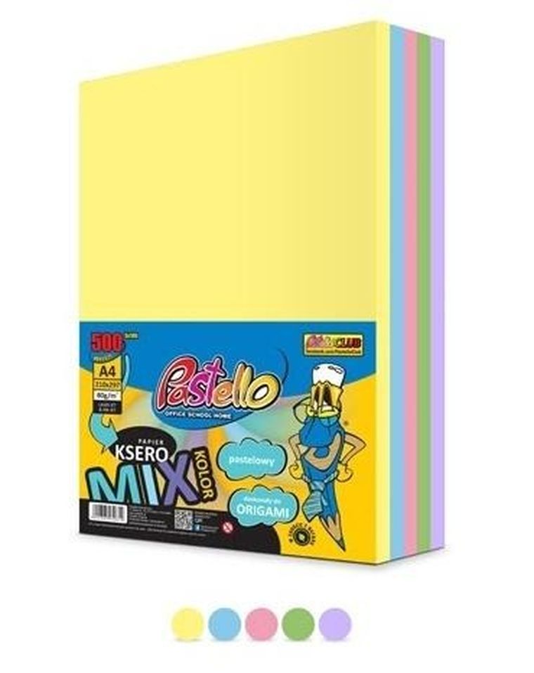 Alfa Pastello, papier ksero A4, 80g, 5 kolorów, 500 arkuszy, pastel