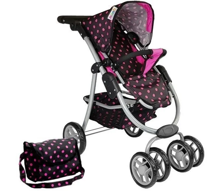 Alice, wózek spacerówka 2w1, z torbą, gondola, czarno-różowy
