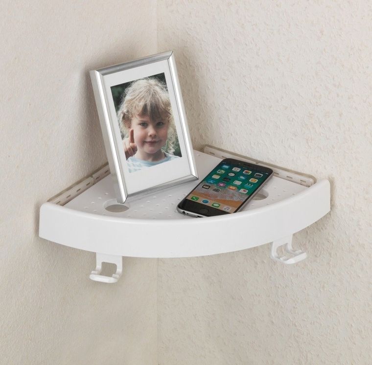 Allstar, prysznicowa półka narożna, biała, z haczykami