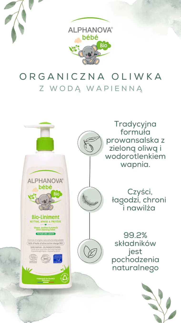Alphanova Bebe, BIO Liniment, organiczna oliwka z wodą wapienną, 500 ml