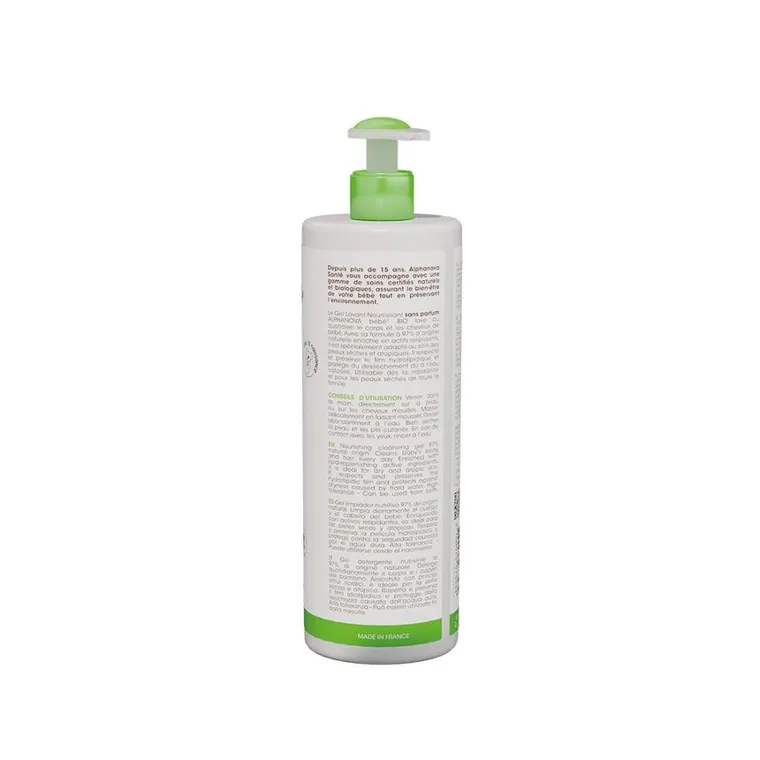Alphanova Bebe, Bio, odżywczy żel myjący do ciała, twarzy i włosów dla niemowląt, 400 ml