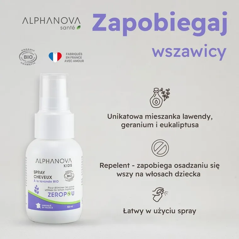 Alphanova Kids, naturalny spray odstraszający wszy, 50 ml