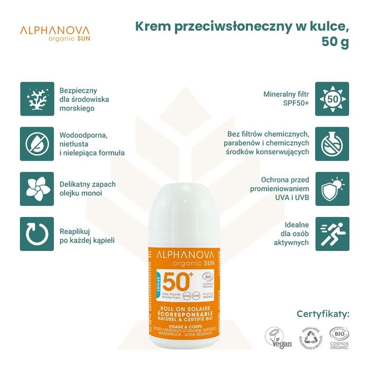 Alphanova Sun, Extreme Sport, bio krem przeciwsłoneczny w kulce, filtr SPF50+