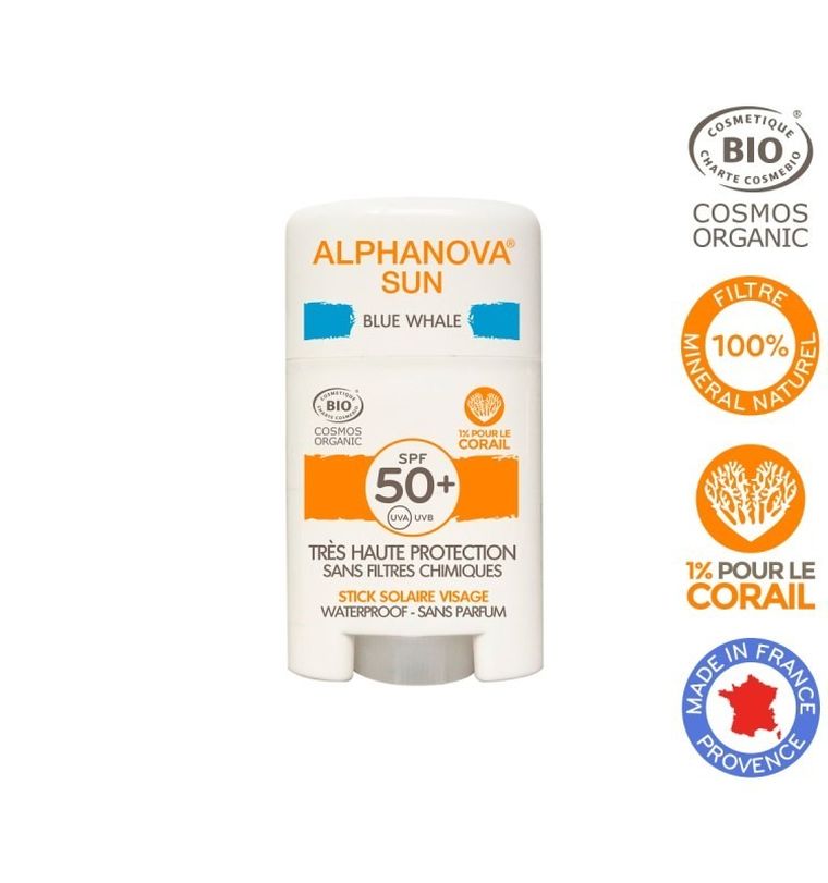Alphanova Sun, krem z filtrem w sztyfcie, SPF50+, Blue Whale, 12 g