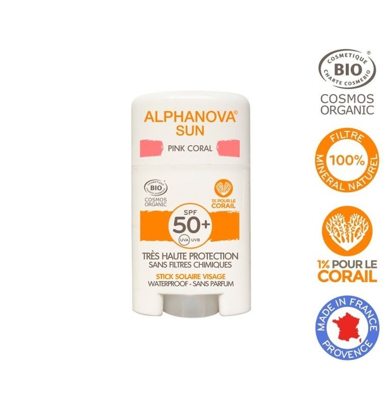 Alphanova Sun, krem z filtrem w sztyfcie, SPF50+, Pink Coral, 12 g