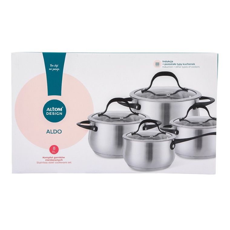 Altom Design, Aldo, komplet garnków nierdzewnych, 8 elementów