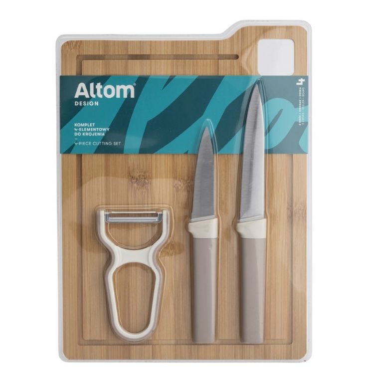 Altom Design, deska bambusowa, 24-33-1 cm + noże, 2 szt. + obierak, taupe