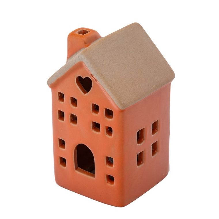 Altom Design, domek porcelanowy led, 6-6-10 cm, terakota