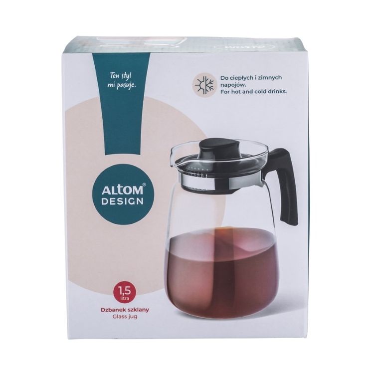Altom Design, dzbanek szklany do gorących napojów, czarny, 1,5l