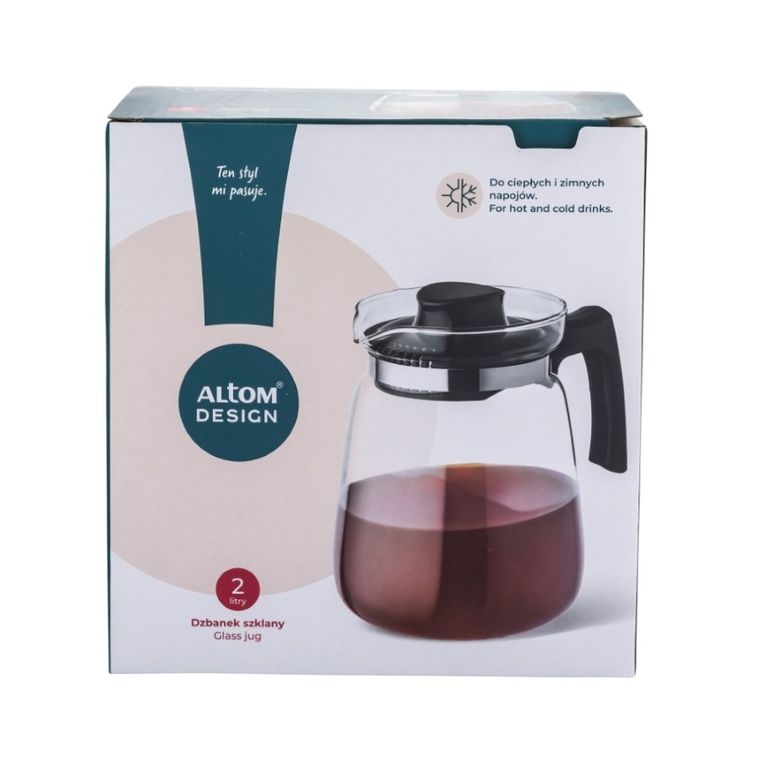 Altom Design, dzbanek szklany do gorących napojów, czarny, 2l