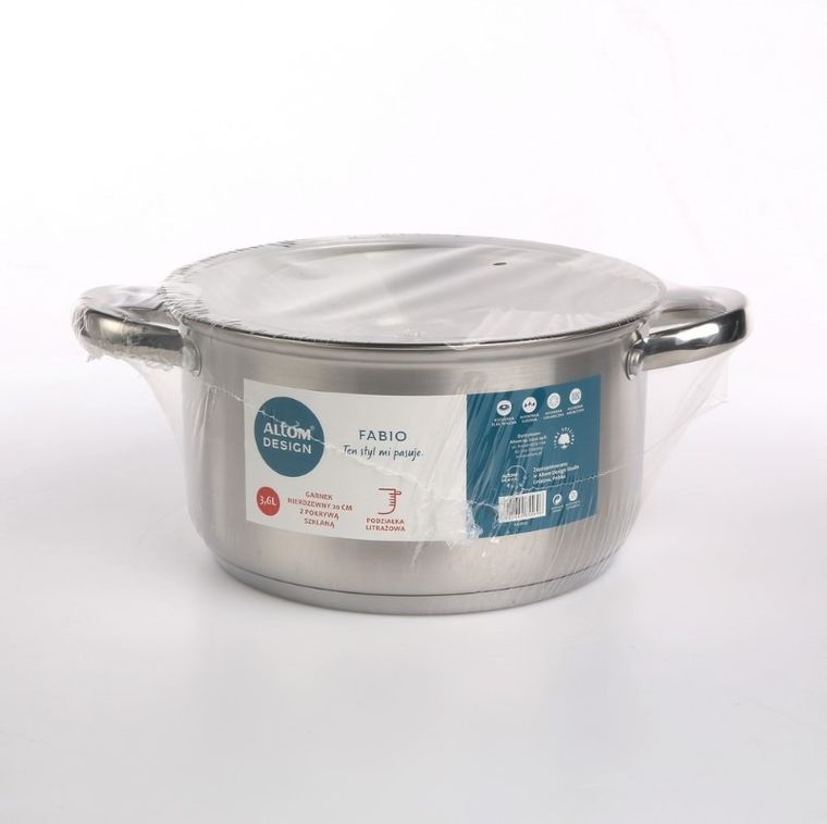 Altom Design, Fabio, garnek nierdzewny z pokrywą szklaną, 20 cm