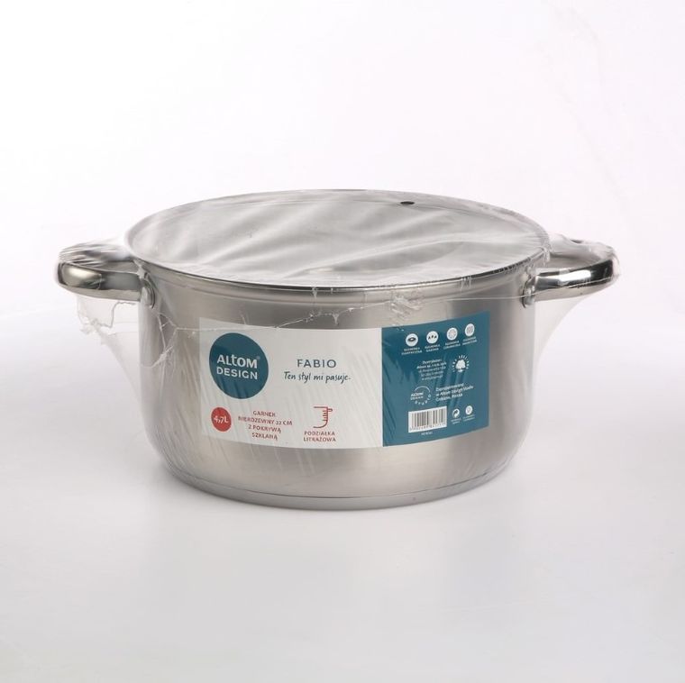 Altom Design, Fabio, garnek nierdzewny z pokrywą szklaną, 22 cm