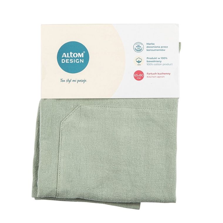 Altom Design, fartuch kuchenny z kieszonką, 100% bawełna, jasna zieleń, 65-80 cm