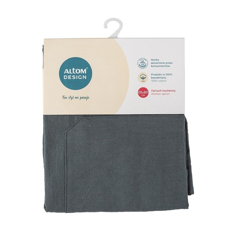 Altom Design, fartuch kuchenny z kieszonką, 65-80 cm, bawełna, 100%, grafit