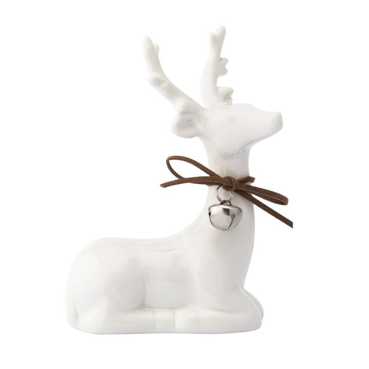Altom Design, figurka porcelanowa renifer ze złotym dzwoneczkiem, 9-4-13 cm, biały