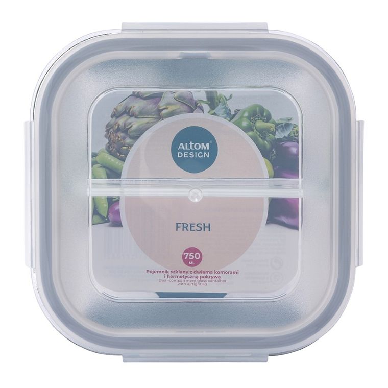 Altom Design, Fresh, pojemnik podwójny z pokrywką, kwadratowy, 0,75l, 15,8-15,8-7 cm
