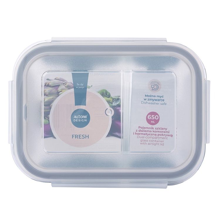Altom Design, Fresh, pojemnik podwójny z pokrywką, prostokątny, 0,65l, 17,6-13,1-6,4 cm