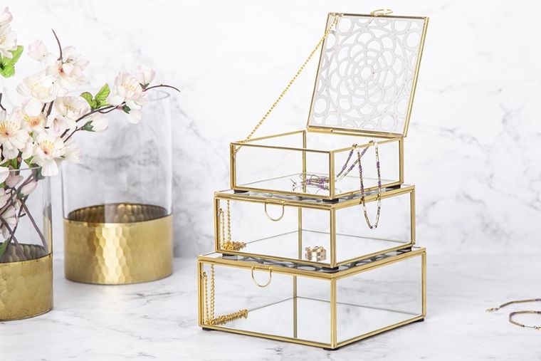 Altom Design, Golden honey, szkatułka szklana, 14-14 cm