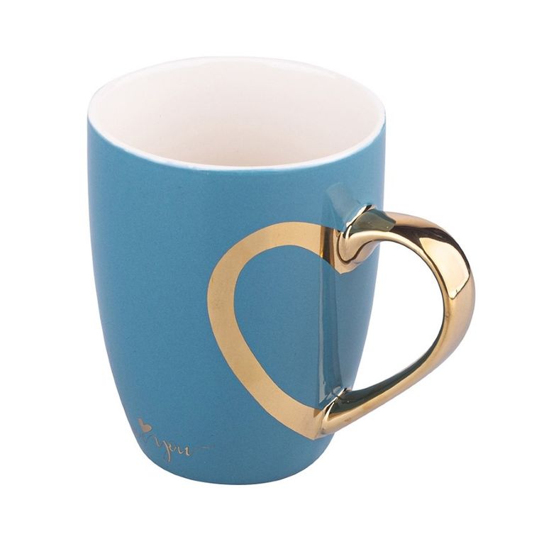 Altom Design, Heart Reflection, kubek baryłka ze złotym uchem, 300 ml, niebieski