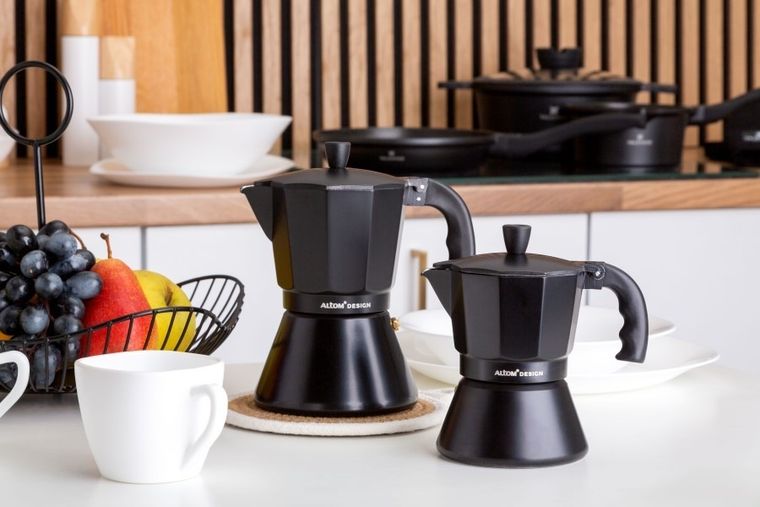Altom Design, kawiarka aluminiowa, 300 ml na 6 filiżanek, czarna, indukcja