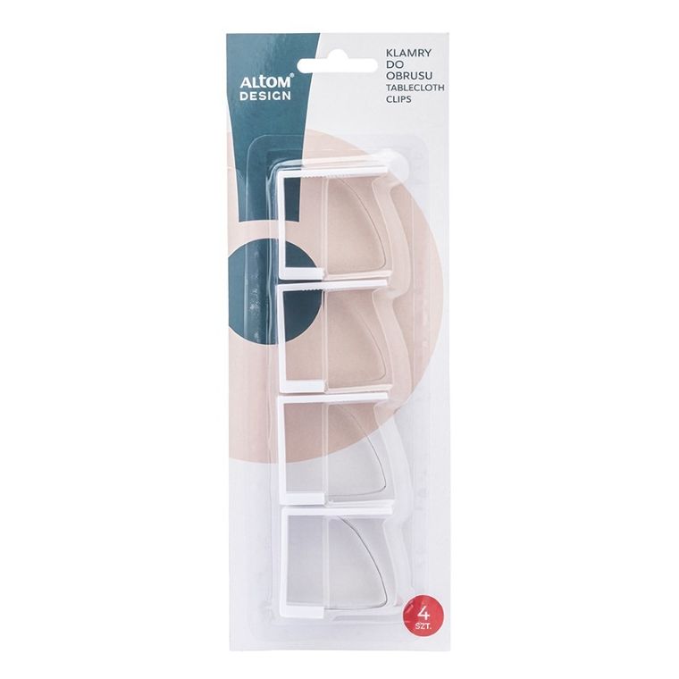 Altom Design, klamry, uchwyty do obrusu, biały, 4,5-4,5-1,5 cm