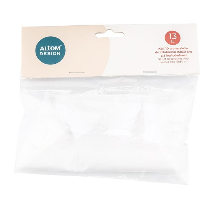 Altom Design, komplet 10 woreczków do zdobienia + 3 końcówki, biały, 16-30 cm