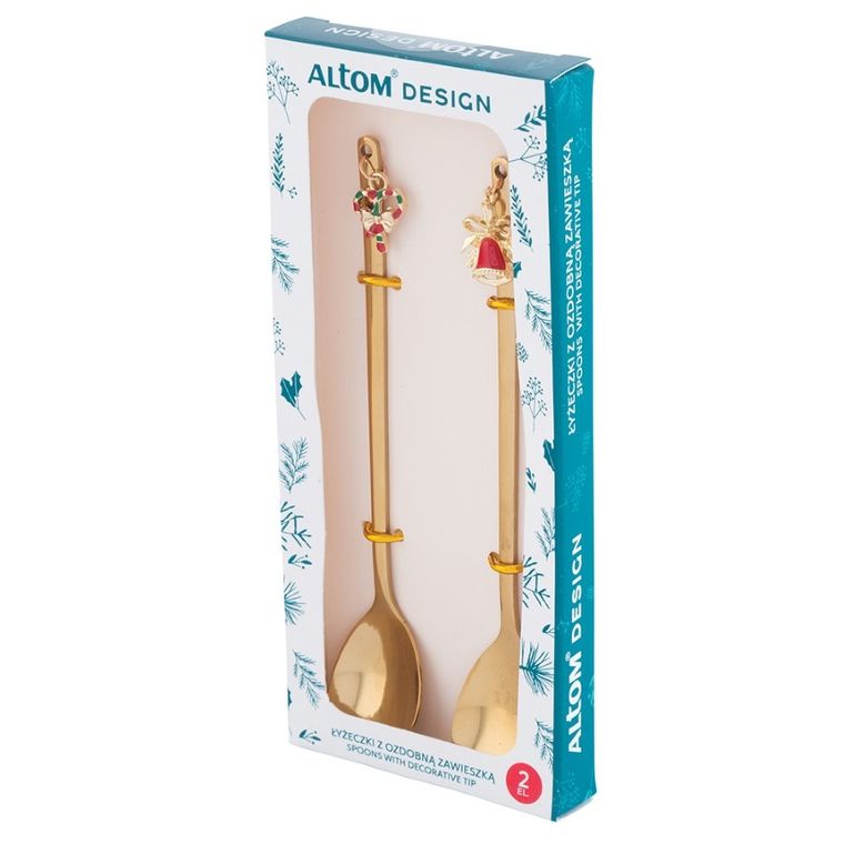 Altom Design, komplet 2 łyżeczek z ozdobną zawieszką święta, 2 w odcieniu złota