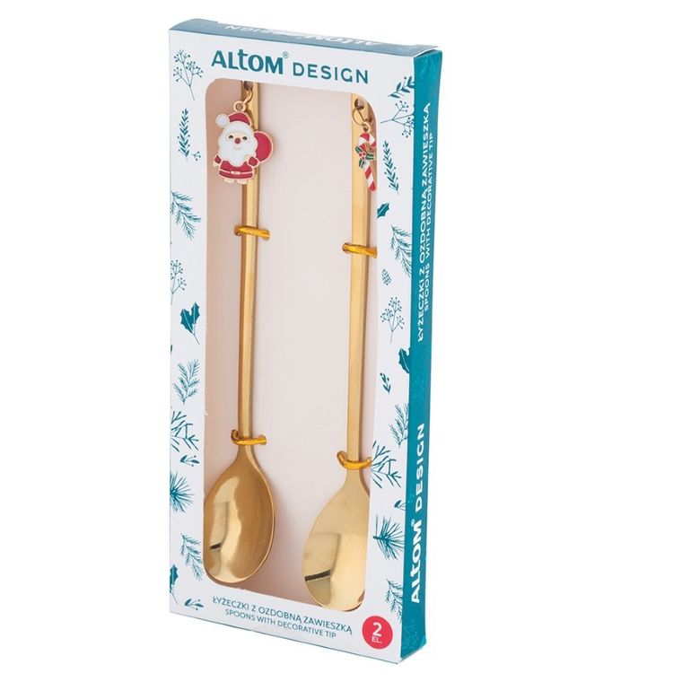 Altom Design, komplet 2 łyżeczek z ozdobną zawieszką święta, 3 w odcieniu złota