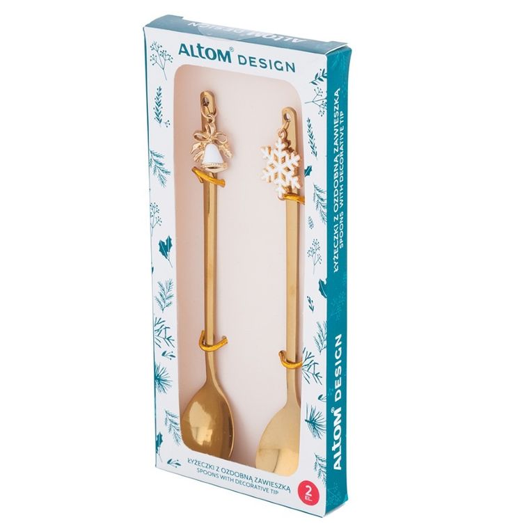 Altom Design, komplet 2 łyżeczek z ozdobną zawieszką święta, 4 w odcieniu złota