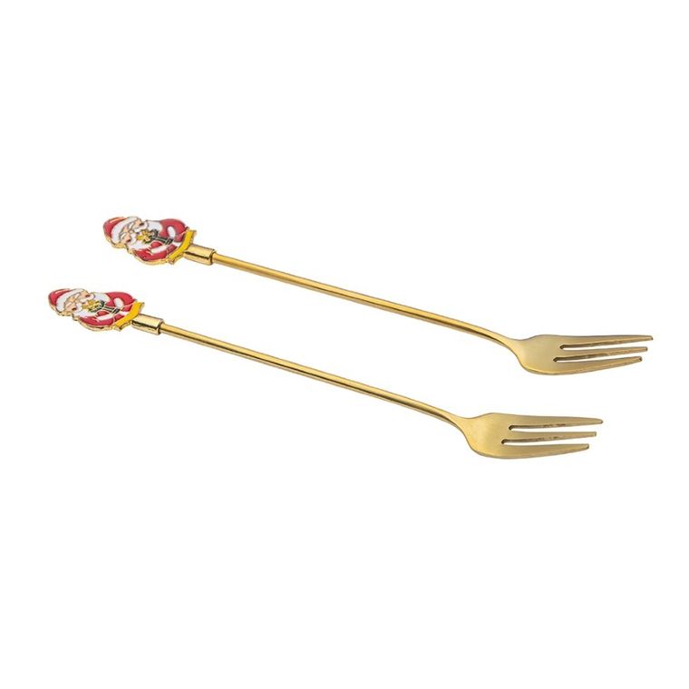Altom Design, komplet 2 widelczyków do ciasta z ozdobną końcówką, Mikołaj, złoty