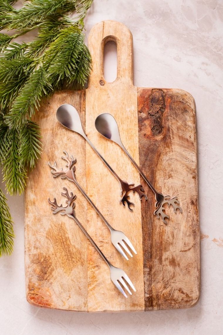 Altom Design, komplet 2 widelczyków z ozdobną końcówką, głowa renifera, złoty, color box