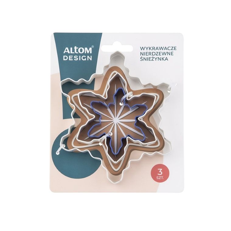 Altom Design, komplet 3 wykrawaczy nierdzewnych, Śnieżynka, 6-2cm, 9,5-2 cm, 12-2 cm