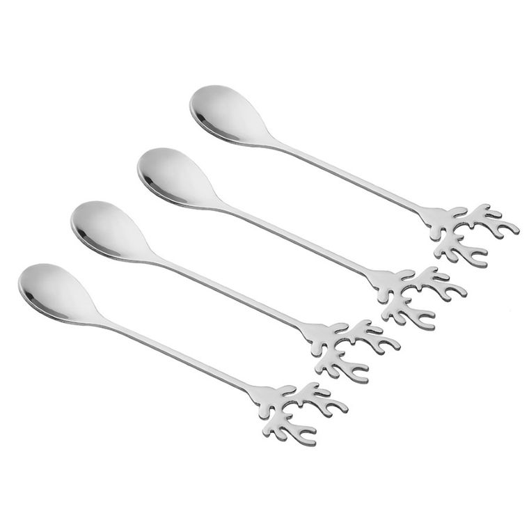 Altom Design, komplet 4 łyżeczek z ozdobną końcówką, głowa renifera, srebrny, color box