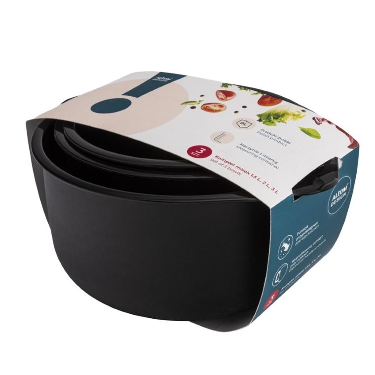 Altom Design, komplet misek, 1,5l, 2l, 3l, czarny, 3 szt.