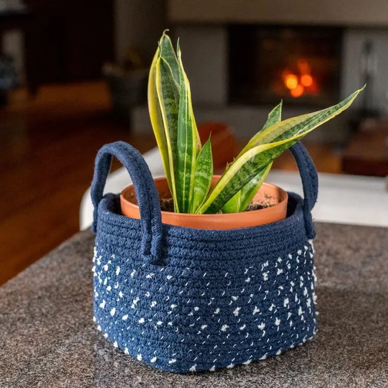 Altom Design, kosz pleciony, 19-19-14 cm, granatowy