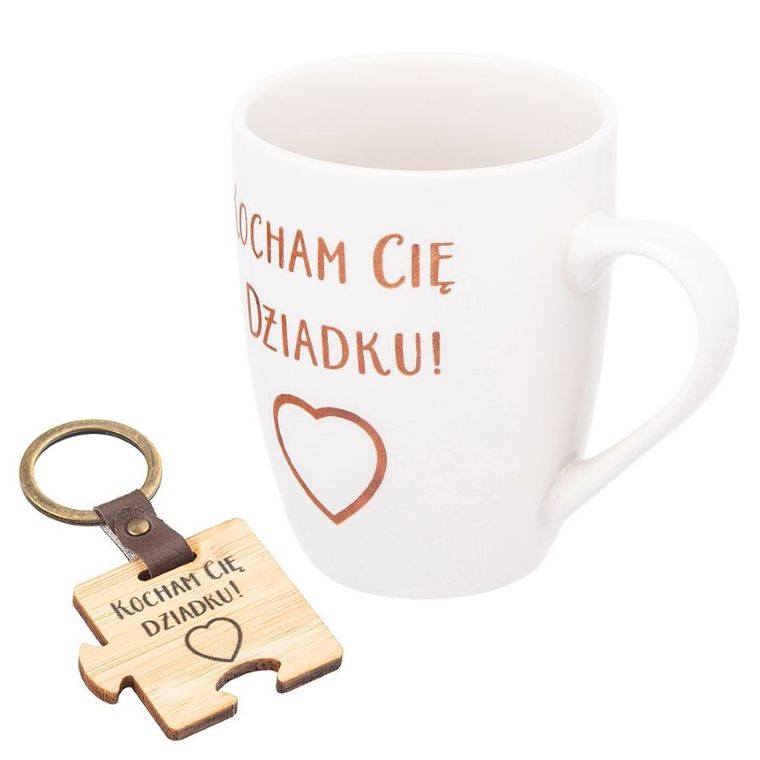 Altom design, kubek baryłka NBC z drewnianym brelokiem, Kocham Cię Dziadku, 340 ml