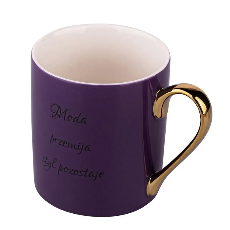 Altom Design, kubek prosty z sentencją i uchem w kolorze złota, fioletowy, 300 ml
