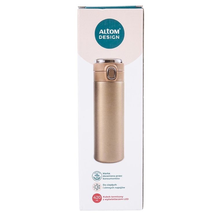 Altom Design, kubek termiczny, 420 ml, z wyświetlaczem led złoty