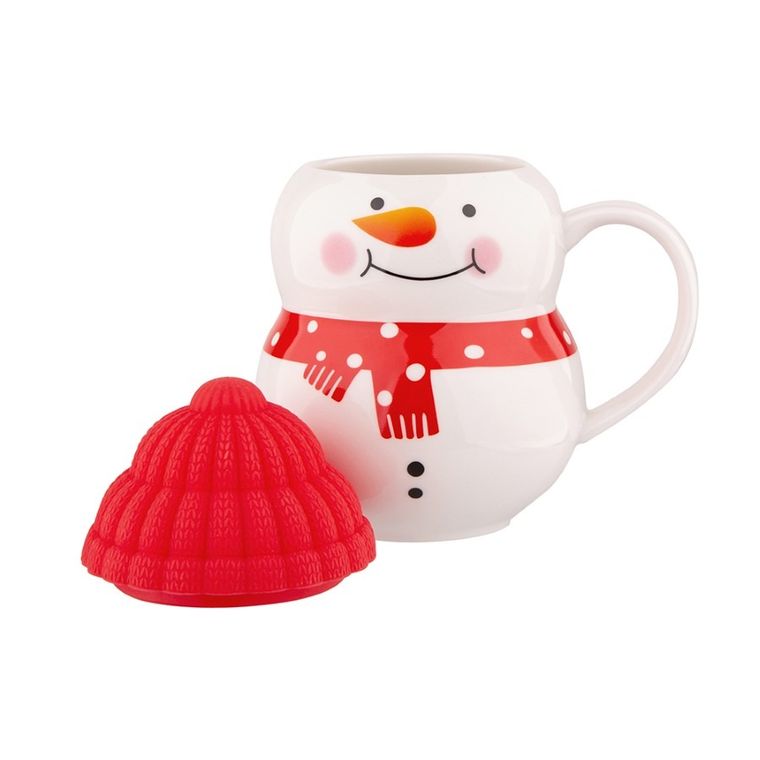 Altom Design, kubek zimowy nbc, 380 ml, z silikonową czapeczką, bałwanek, w opasce