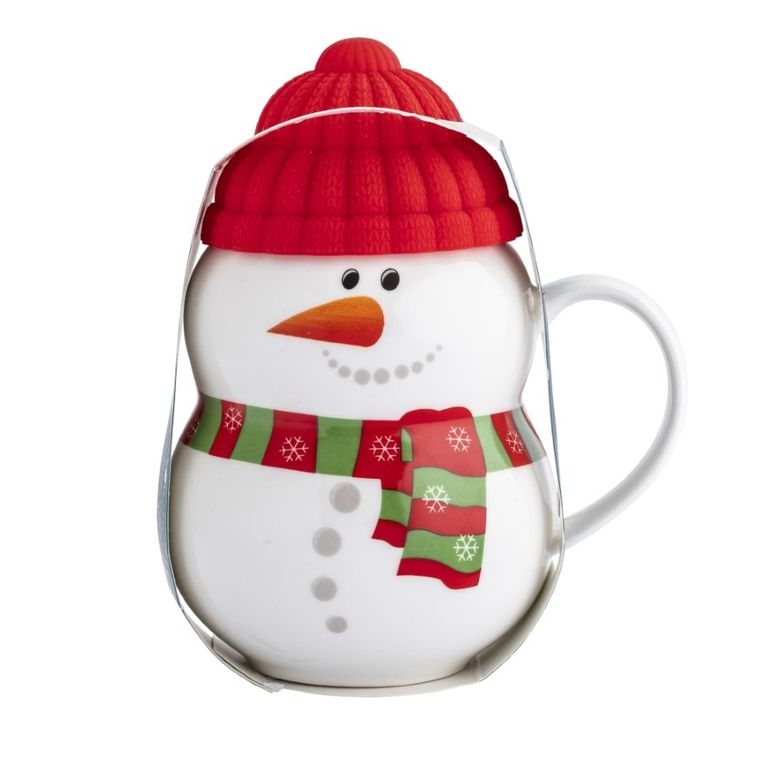 Altom Design, kubek zimowy z silikonową czapeczką, bałwanek, 350 ml