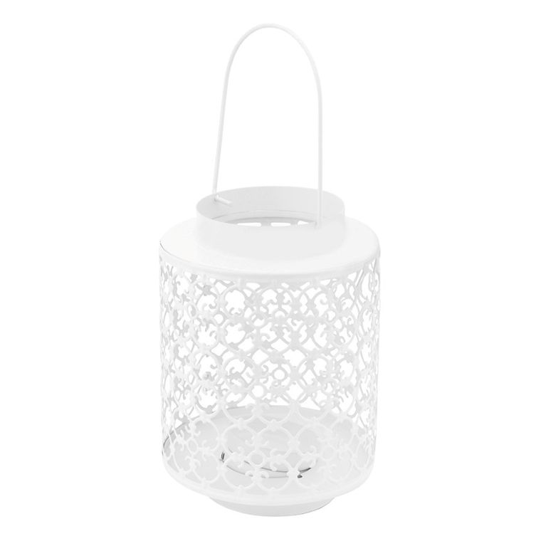 Altom Design, latarenka, metalowa, ażurowa, z uchwytem, biała, 13,5-13,5-18,5 cm