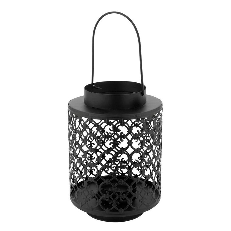 Altom Design, latarenka, metalowa, ażurowa, z uchwytem, czarna, 13,5-13,5-18,5 cm