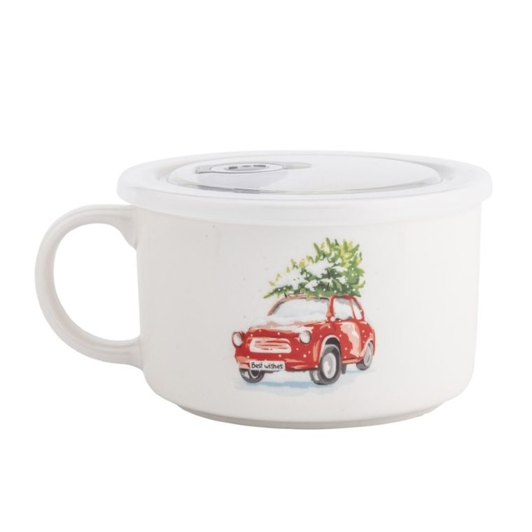 Altom Design, lunch box z uchem, 800 ml z pokrywką hermetyczną, świąteczny samochód