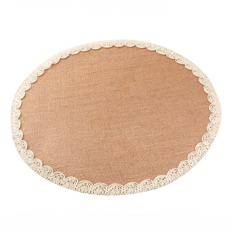 Altom Design, mata stołowa jutowa z białym obszyciem, średnica 38 cm