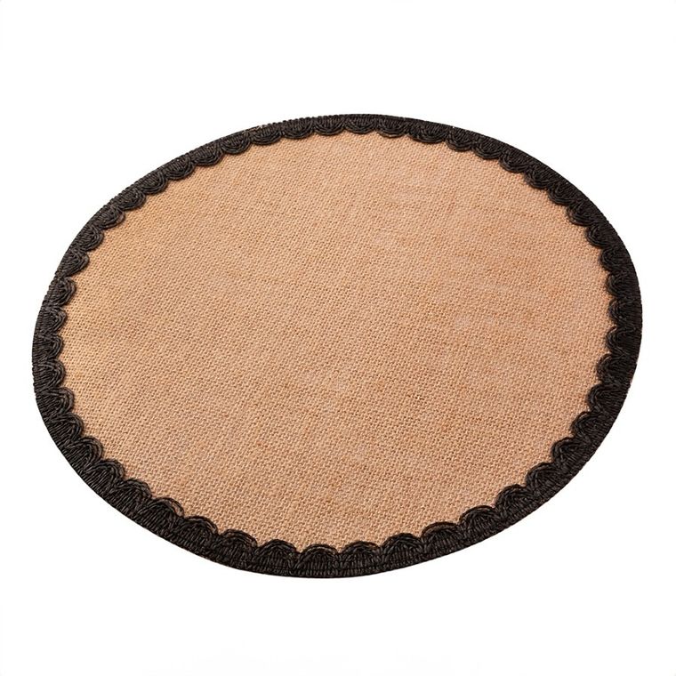 Altom Design, mata stołowa jutowa z czarnym obszyciem, średnica 38 cm