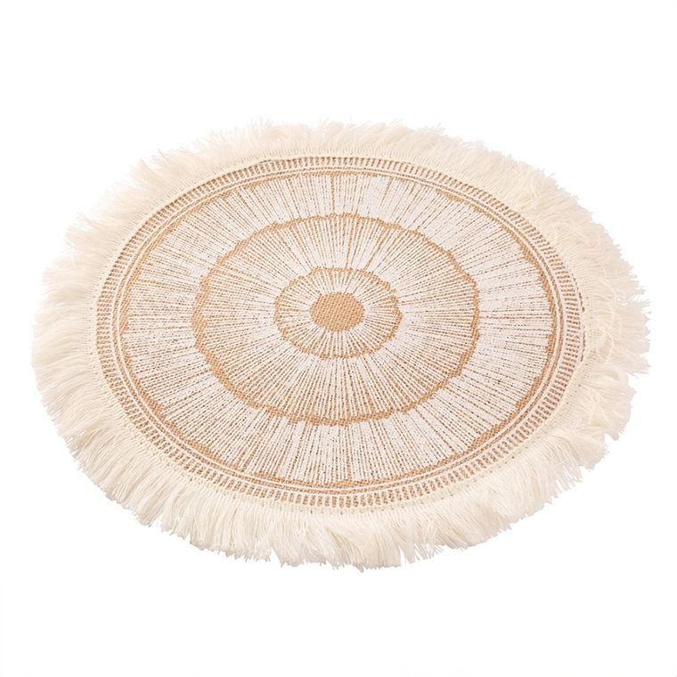 Altom Design, mata stołowa jutowa z frędzlami, średnica 38 cm, boho