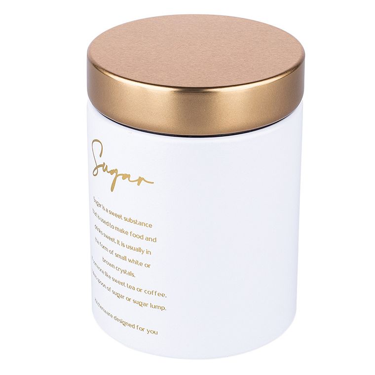 Altom Design, okrągła puszka, biała matowa z pokrywą w odcieniu złota, 11-11-15 cm, sugar