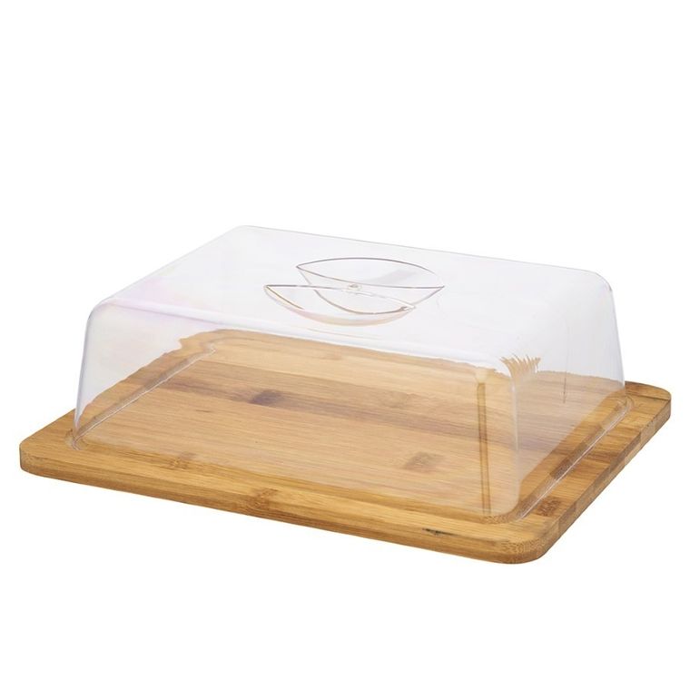 Altom Design, patera bambusowa z kloszem plastikowym, 25-19.5-7.5 cm